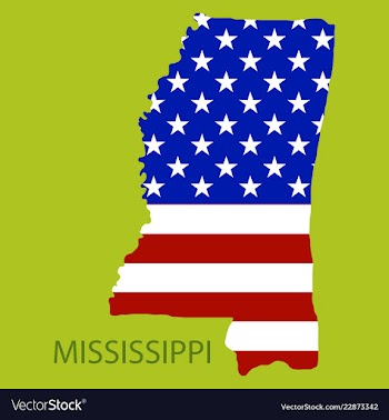 Mississippi state of america with map flag print vector image