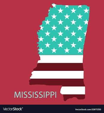 Mississippi state of america with map flag print vector image