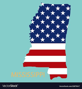 Mississippi state of america with map flag print vector image