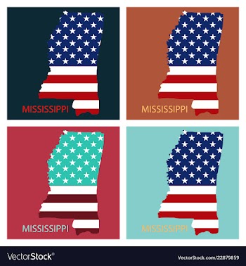Mississippi state of america with map flag print vector image