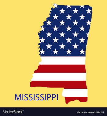 Mississippi state of america with map flag print vector image