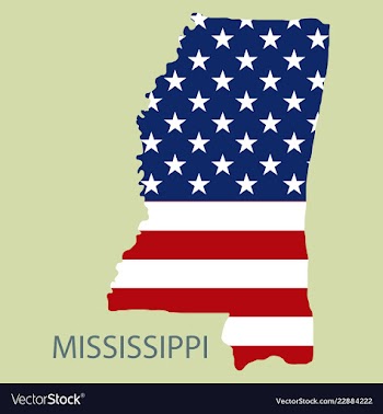 Mississippi state of america with map flag print vector image