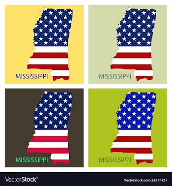 Mississippi state of america with map flag print vector image