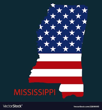 Mississippi state of america with map flag print vector image