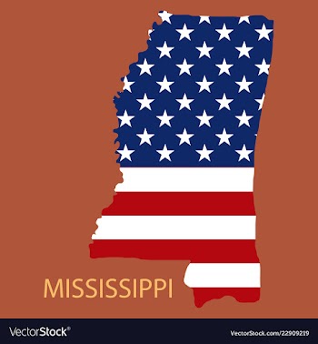 Mississippi state of america with map flag print vector image