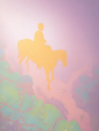 Misty Aerial Encounter: A Surreal Horseback Journey Misty Aerial Encounter: A Surreal Horseback Journey