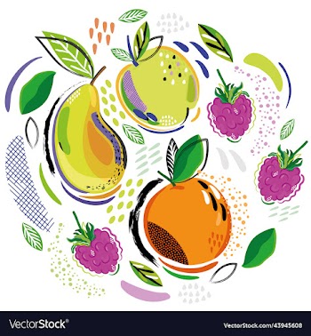 mix of abstract fruits in a circle