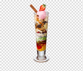 Mixed fruits, nuts, and ice cream inside clear footed glass, Falooda Juiceco Malaysia Ice cream Drink, juices transparent background PNG clipart
