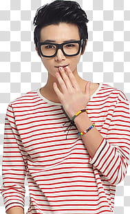 MIXED ULZZANGS, man wearing red and white striped sweater and black framed eyeglasses transparent background PNG clipart