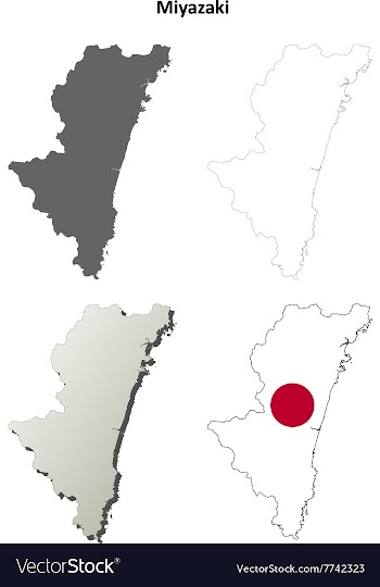 Miyazaki blank outline map set vector image