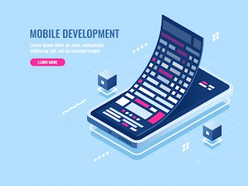 Mobile development concept, message roll, software programming for mobile phone
