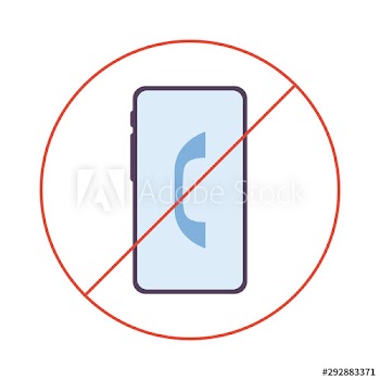 Mobile phone behind the red forbidden sign
