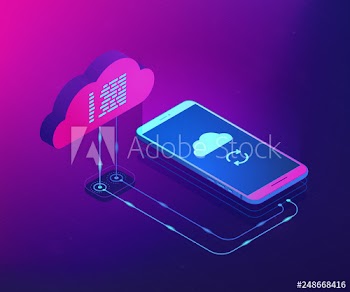 Mobile phone connected to the cloud technology and synchronizing data process