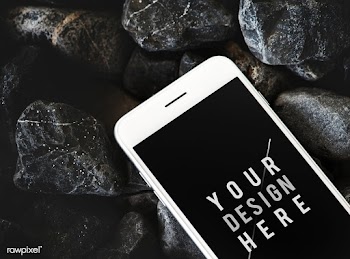 Mobile phone on a rocky surface | Free stock psd mockup - 527602