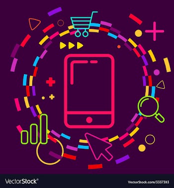Mobile phone on abstract colorful geometric dark vector image