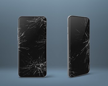 Mobile phone with broken screen set, gadget device Free Vector