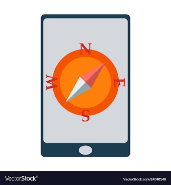 Mobile phone with compass on screen - gps concept vector image