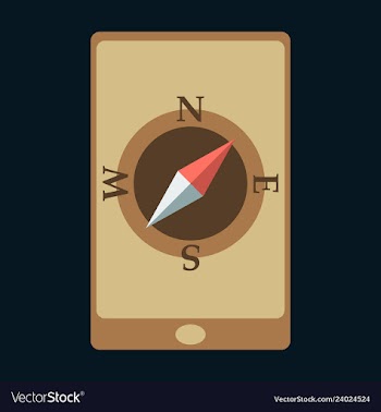 Mobile phone with compass on screen - gps concept vector image