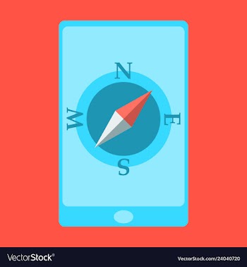 Mobile phone with compass on screen - gps concept vector image