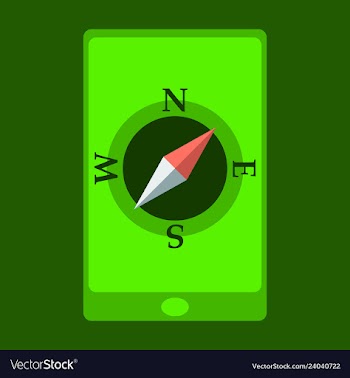 Mobile phone with compass on screen - gps concept vector image