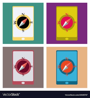 Mobile phone with compass on screen - gps concept vector image