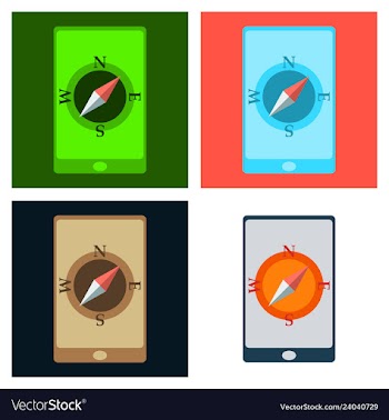 Mobile phone with compass on screen - gps concept vector image