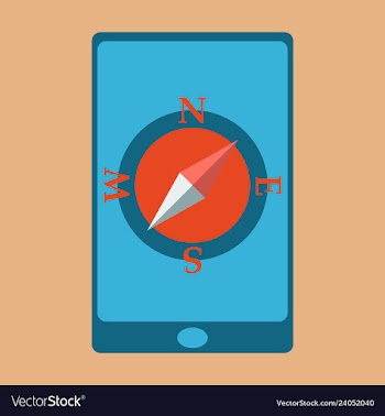 Mobile phone with compass on screen - gps concept vector image