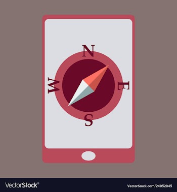 Mobile phone with compass on screen - gps concept vector image