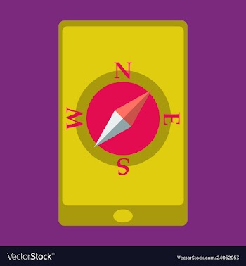 Mobile phone with compass on screen - gps concept vector image