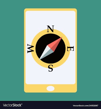 Mobile phone with compass on screen - gps concept vector image