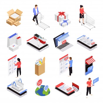 Mobile shopping icons set with ecommerce symbols isometric isolated Free Vector