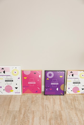 Mockup of four leaning frames Free Psd