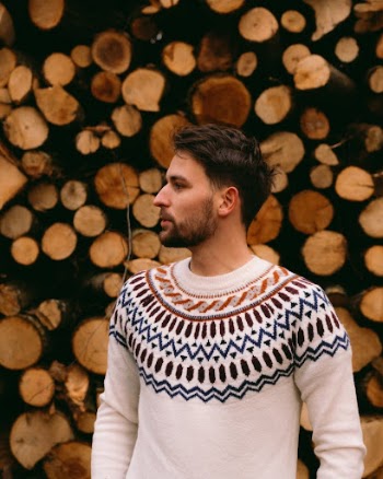 Model Posing in Sweater against Firewood