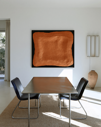 Modern Abstract Artwork in Minimalist Dining Space