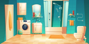 Modern bathroom interior with furniture cartoon Free Vector