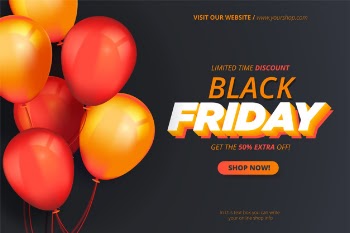 Modern black friday banner with realistic balloons Free Vector
