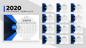 Modern blue 2020 calendar layout  template Free Vector