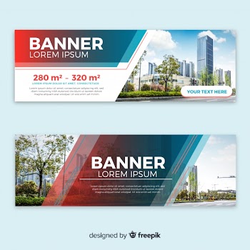 Modern building banners with photo Free Vector