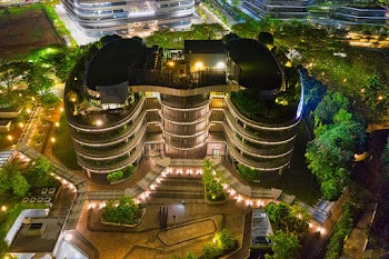 modern buildings at night
