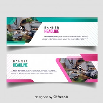 Modern business banners with photo Free Vector