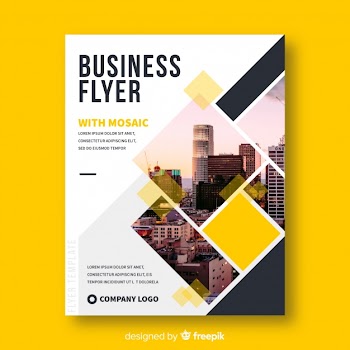 Modern business flyer with photo mosaic Free Vector