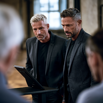 Modern Businessmen Analyzing Data in a Chic Office