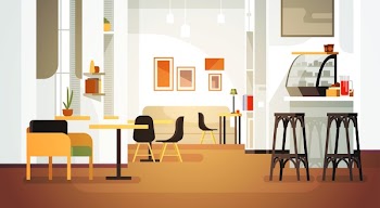 Modern Cafe Interior Empty No People Restaurant Flat Vector Illustration