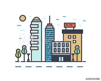 Modern cityscape with various buildings