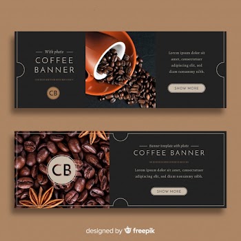 Modern coffee shop banners with photo Free Vector