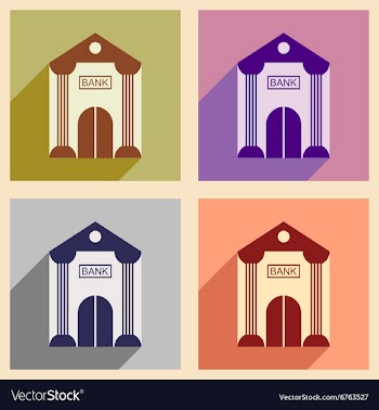 Modern collection flat icons with shadow Bank vector image
