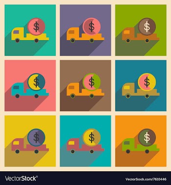 Modern collection flat icons with shadow car and vector image