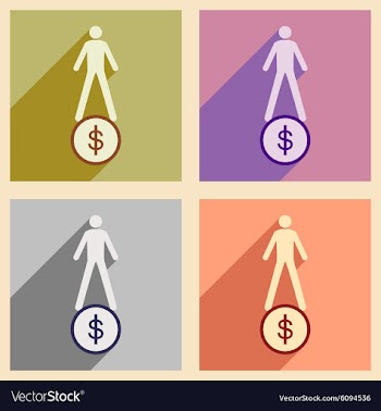 Modern collection flat icons with shadow coin and vector image