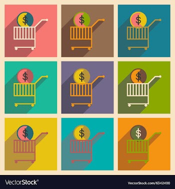 Modern collection flat icons with shadow coin in vector image