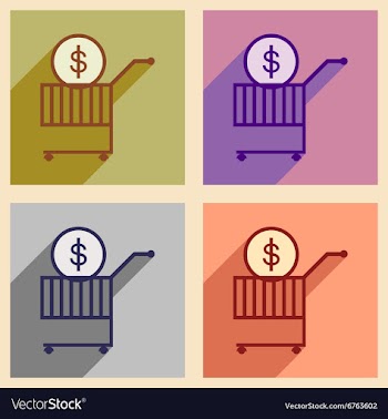 Modern collection flat icons with shadow coin in vector image